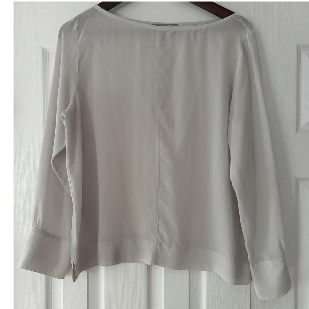 Everlane 100% Silk‎ Boatneck Long Sleeve Blouse Off White Grey Size 8